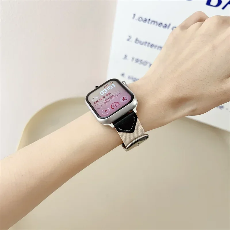 สายไนลอนสำหรับสายคาด Apple Watch 42มม. 41มม. 40มม. 38มม. สายรัดข้อมือสำหรับ iWatch Series 10 9 7 8 SE2 SE3 44มม. 45มม. 42มม. 46มม. Ultra2 49มม.