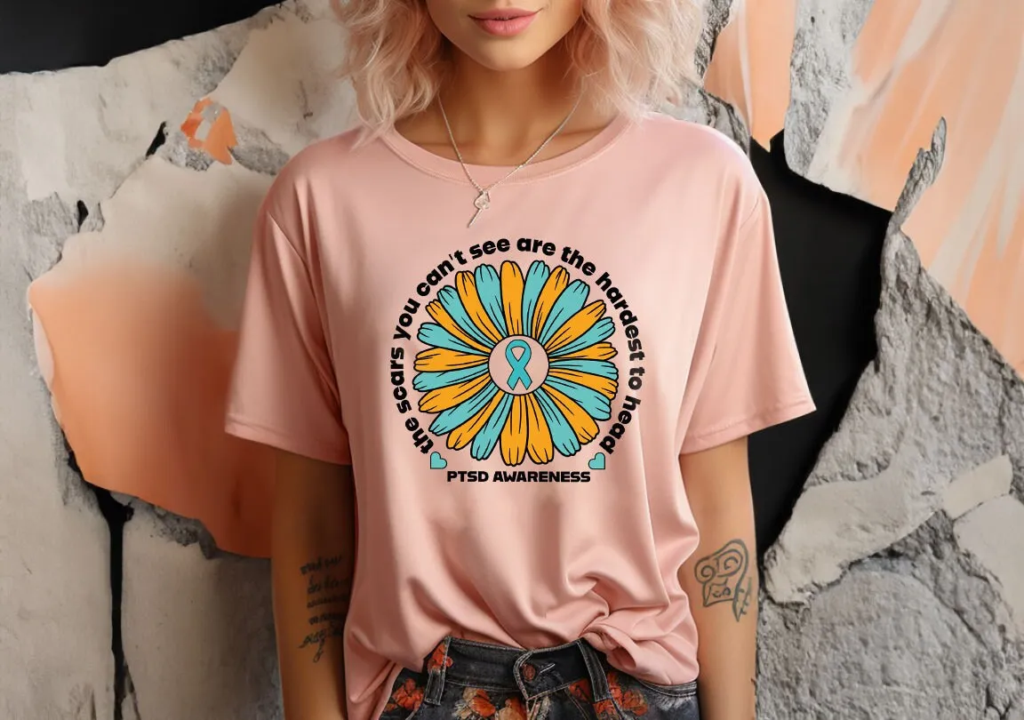 Sunflower Ptsd T Shirt Awareness Anxiety Survivor Clothing Post Traumatic Stress Disorder Support Outfit