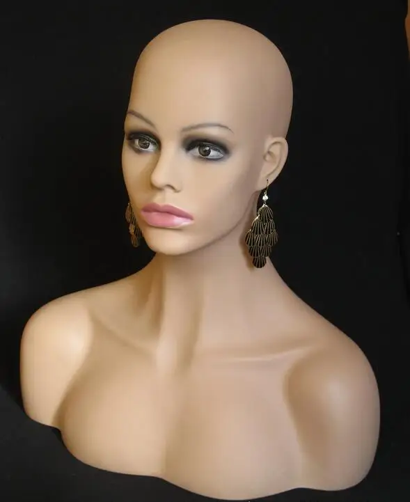 Imagem -03 - Cabeça de Manequim Feminino Busto Plástico Cabeça de Cabelo Humano Manequim para Peruca Modelo de Meia Caixa M00508 Moda 56cm