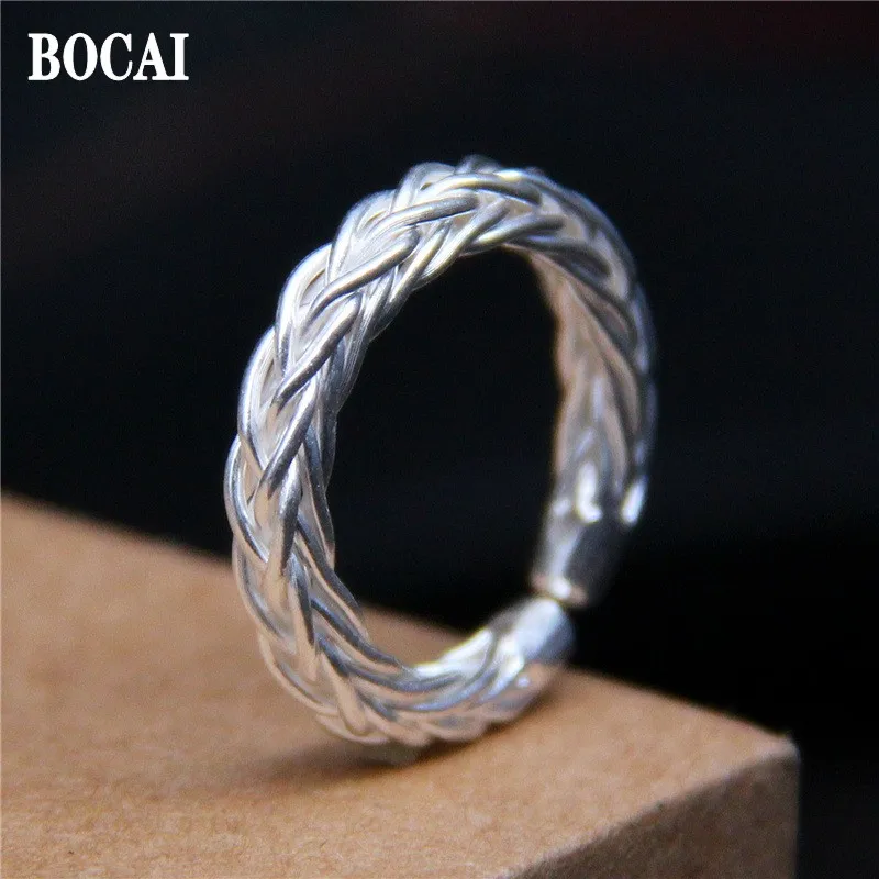 

BOCAI New Original Thailand 100% S925 Silver Hand-Woven Twist Woman Ring Exquisite Trend Jewelry High Quality Gift