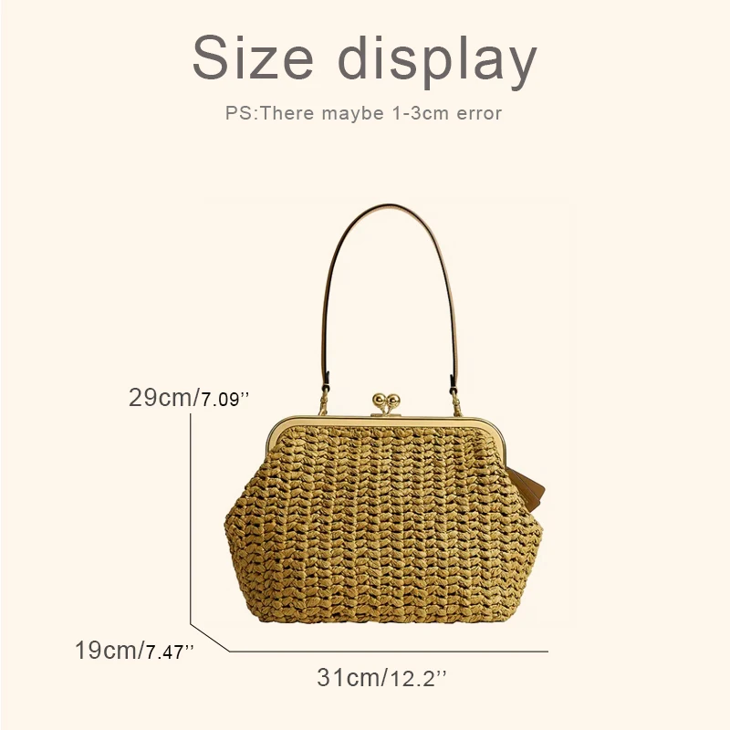 Kisslock Frame Shoulder Raffia Clip Straw Beach Bag For Women Luxury Designer Handbag Purse 2026 New In Hollow Underarm Shoulder
