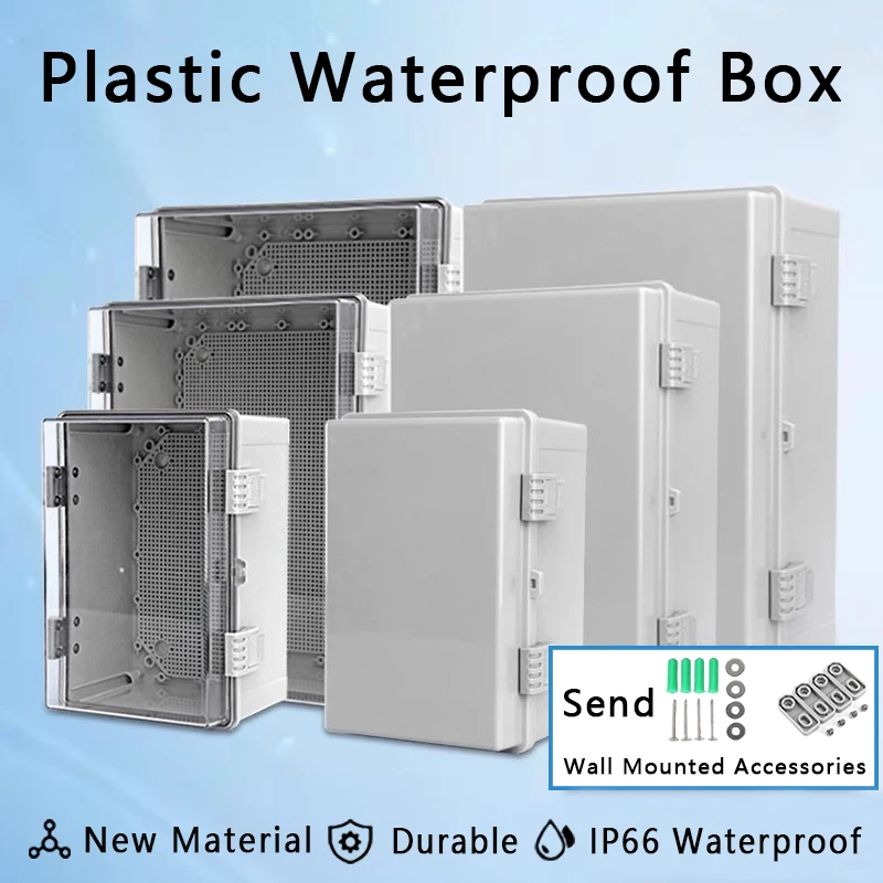 IP66 Waterproof Gray/Transparent Cover Enclosure Power Junction Box ABS Plastic Hinge Outdoor Electronic Distribution Box
