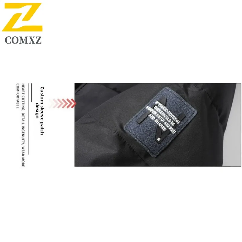 COMXZ Winter Men Puffer Jacket Thickened Loose Fit Trendy Plus Size Cotton-Padded Down Coat Hood Camouflage Patchwork Outerwear