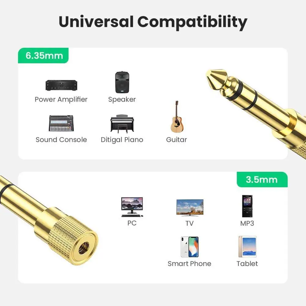 Liulz Jack 6.5 6.35mm Male Plug to 3.5mm Female Connector Gold Plating Headphone Microphone AUX Audio Plug 1/3/5pcs Adapter 2026
