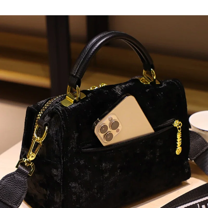 Luxury Brand Women\'s Bag Velvet with Cowhide Top Handle Handbag Crossbody Bags 2024 New Lightweight Shoulder Sac A Main Femme