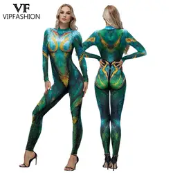 VIP FASHION Peacock Jumpsuits 3D Digital Print Woman Zentai Bodysuit Animal Show Performance Costume Carnival Purim Party Outfit