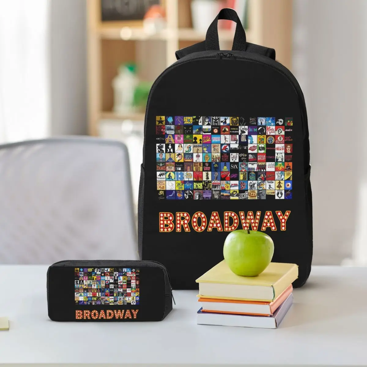 Broadway Musical Theatre Logos Hand Drawn Backpack BookBag School Bag Shoulder Bags 3ps Insulated Lunch Bag Pencil Case