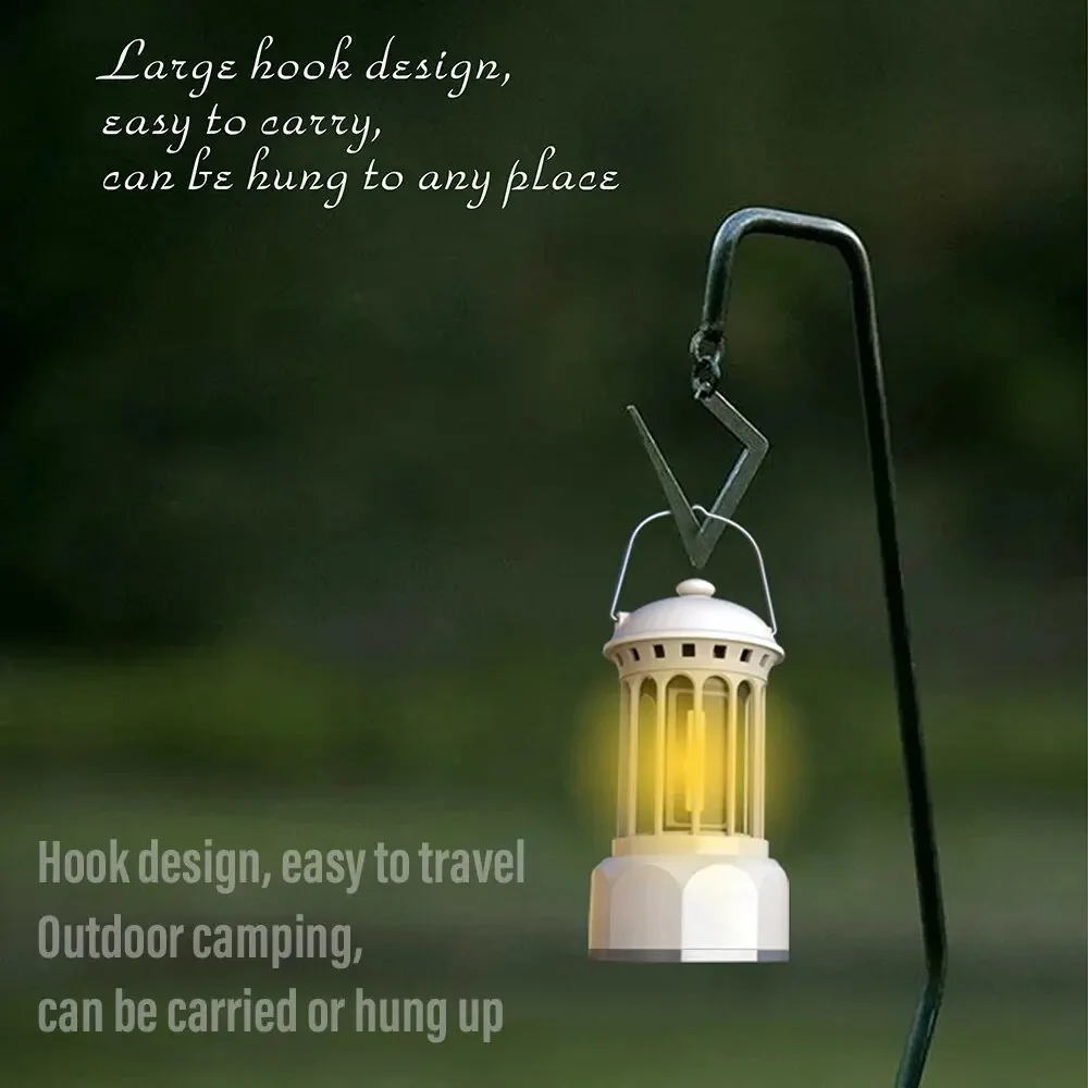 European Roman Pillar Vintage Camping Lantern Flashlight Rechargeable Lamp With Hook Warm White Light For Camping, Exploring image 4