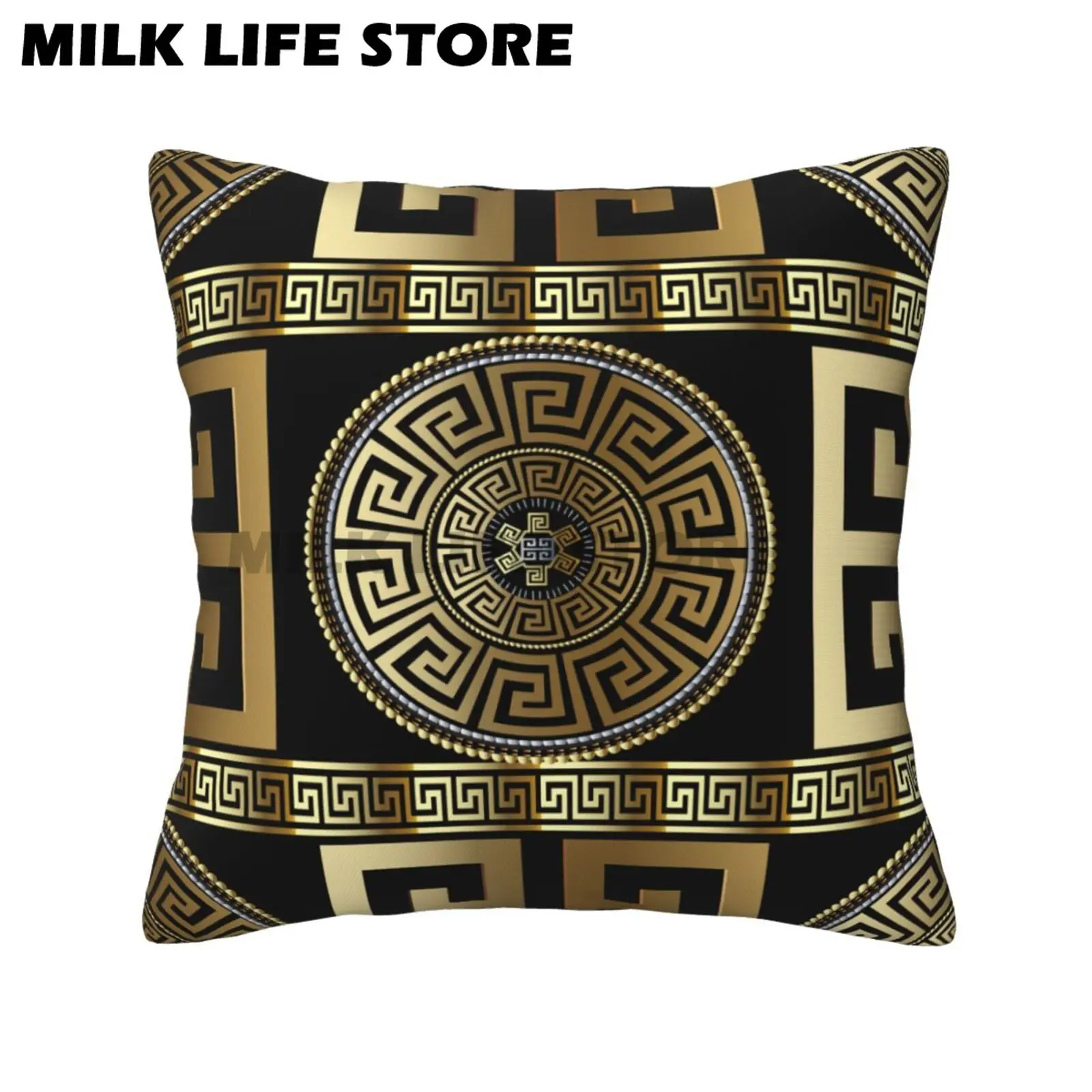 Greek Key Throw Pillow Covers Pillowcases Modern Geometric Greek Pattern Gold Key Cushion Use for Living Room Bedroom 18x18 Inch