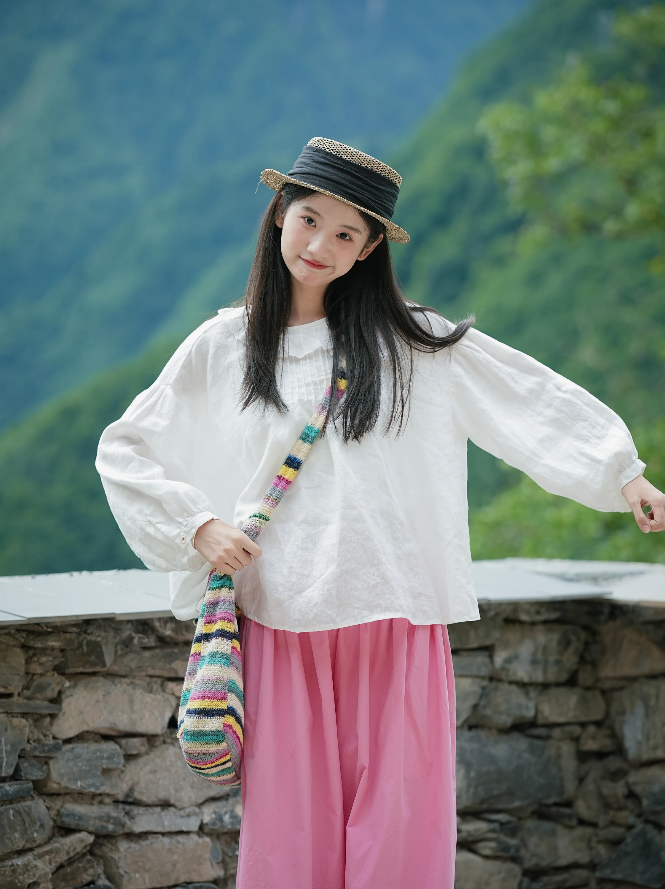 

Женская модная многослойная блузка Gutai Early Autumn с кружевным воротником, льняная, в японском стиле, свободного кроя, с длинным рукавом