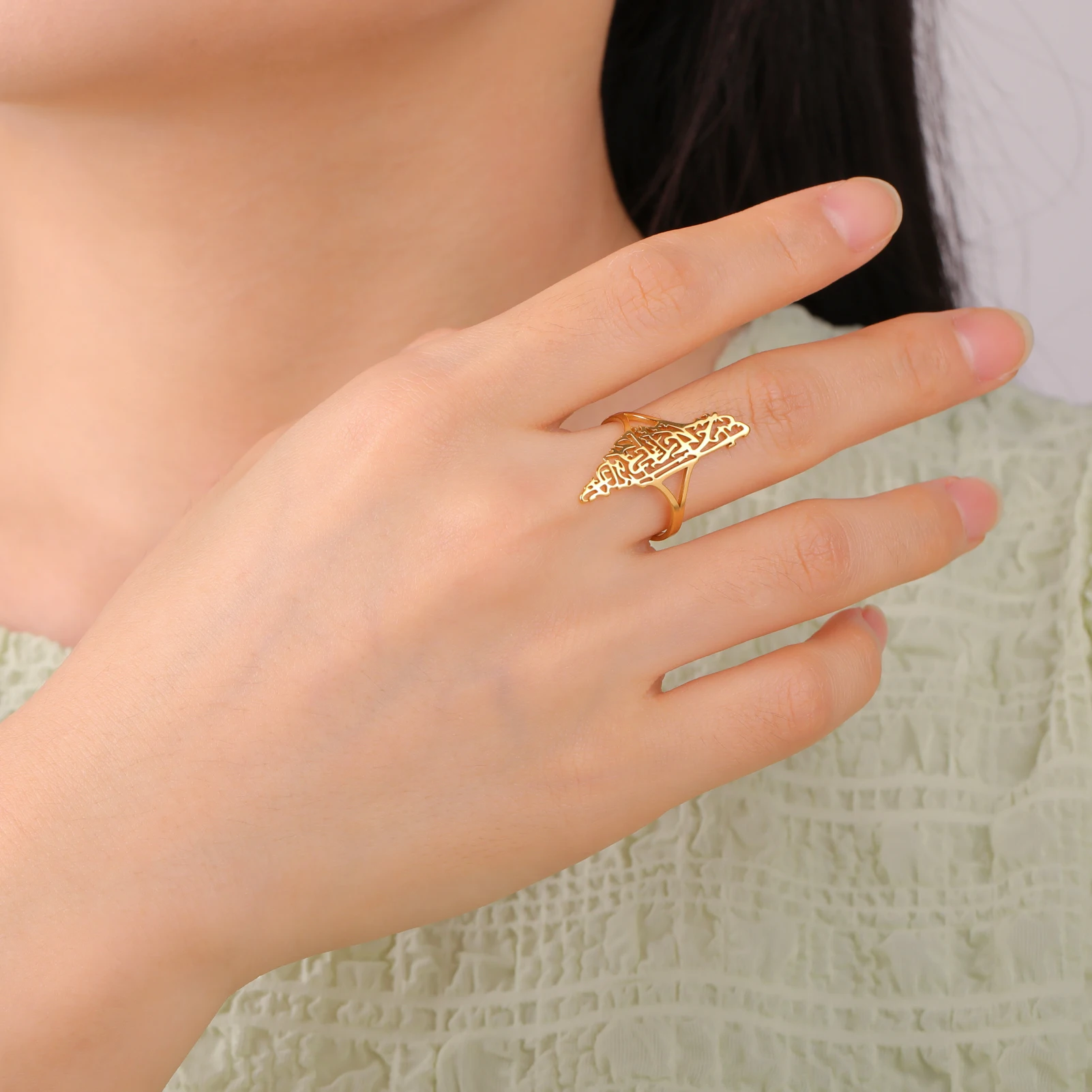 Lucktune Hollow Palestine Map Rings for Women Stainless Steel Adjustable Gold Color Country Rings 2025 Jewelry Anniversary Gifts