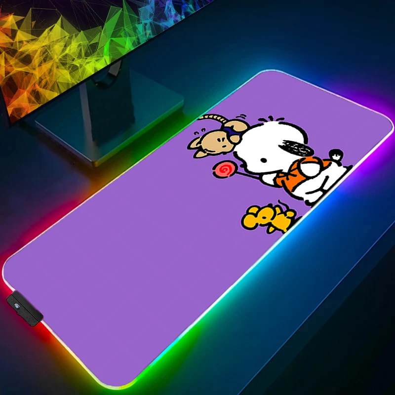 لوحة ماوس RGB حافة قفل أكبر Kawaii الخلفية سرعة الكمبيوتر لوحة المفاتيح LED حصيرة مكتبية ملحقات الألعاب P-Pochaccos Mousepad #2