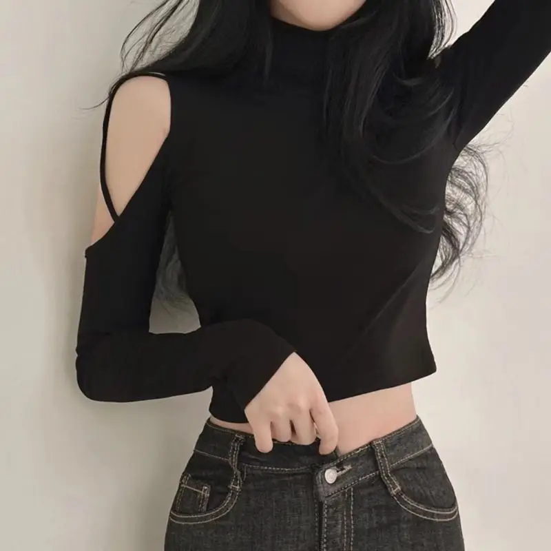 Long Sleeve T-shirts Women Sexy Hollow Out Turtleneck Spring New Arrival Skinny Crop Top Inner Harajuku Fashion Aesthetic Mujer