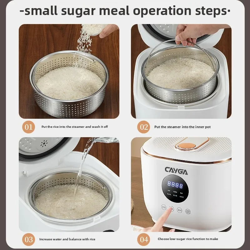 Panela multifuncional inteligente de 3l, mini panelas elétricas digitais de arroz com revestimento antiaderente, panela interna de cerâmica, separação de arroz e sopa