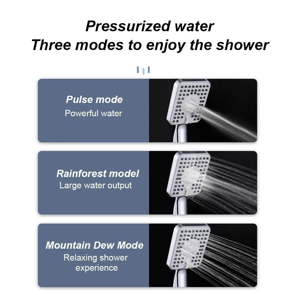 3 Modes Rain Shower Head High Pressure Adjustable Bath Showerhead Rainfall Filter For Water Pressure Boosting Jetting SPA Nozzle