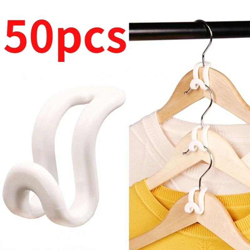 50pcs/1set Space Saving S-Shaped Hook Home Dormitory Wardrobe Hanger Connecting Hook Connector Storage Tool