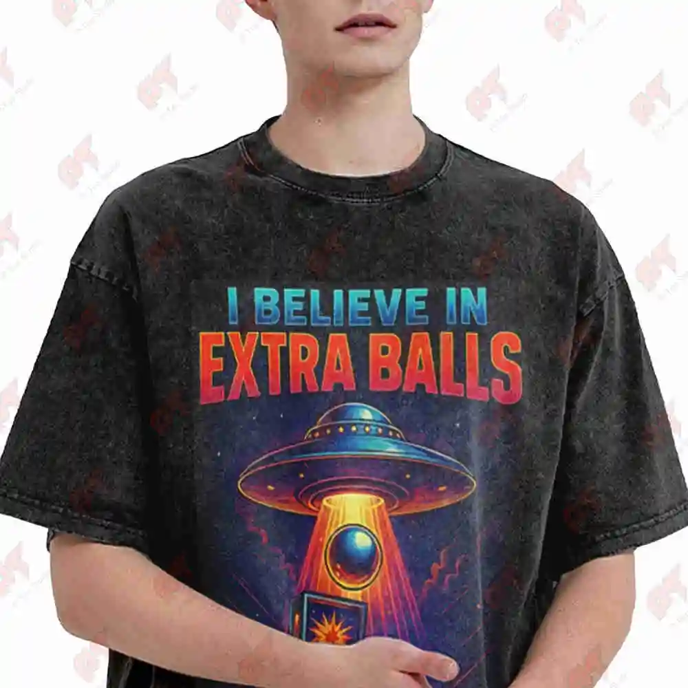 Pinball Extra Balls Arcade Vintage Washed Tee Pure Cotton T-Shirt