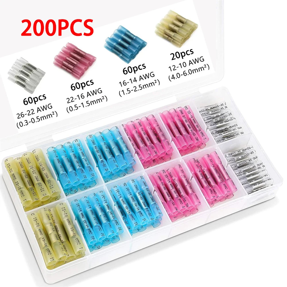 200/270/300PCS Heat Shrink Butt Connectors, Insulated Waterproof Wire Connector Kit, Tinned Copper Electrical Crimp Connectors