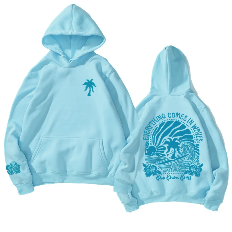 هوديي جديد للسيدات والشباب على شكل جزيرة الزهور الاستوائية - رمادي فاتح مع طباعة زهور وردية - ملابس يومية للشارع - نساء للفصول الأربعة