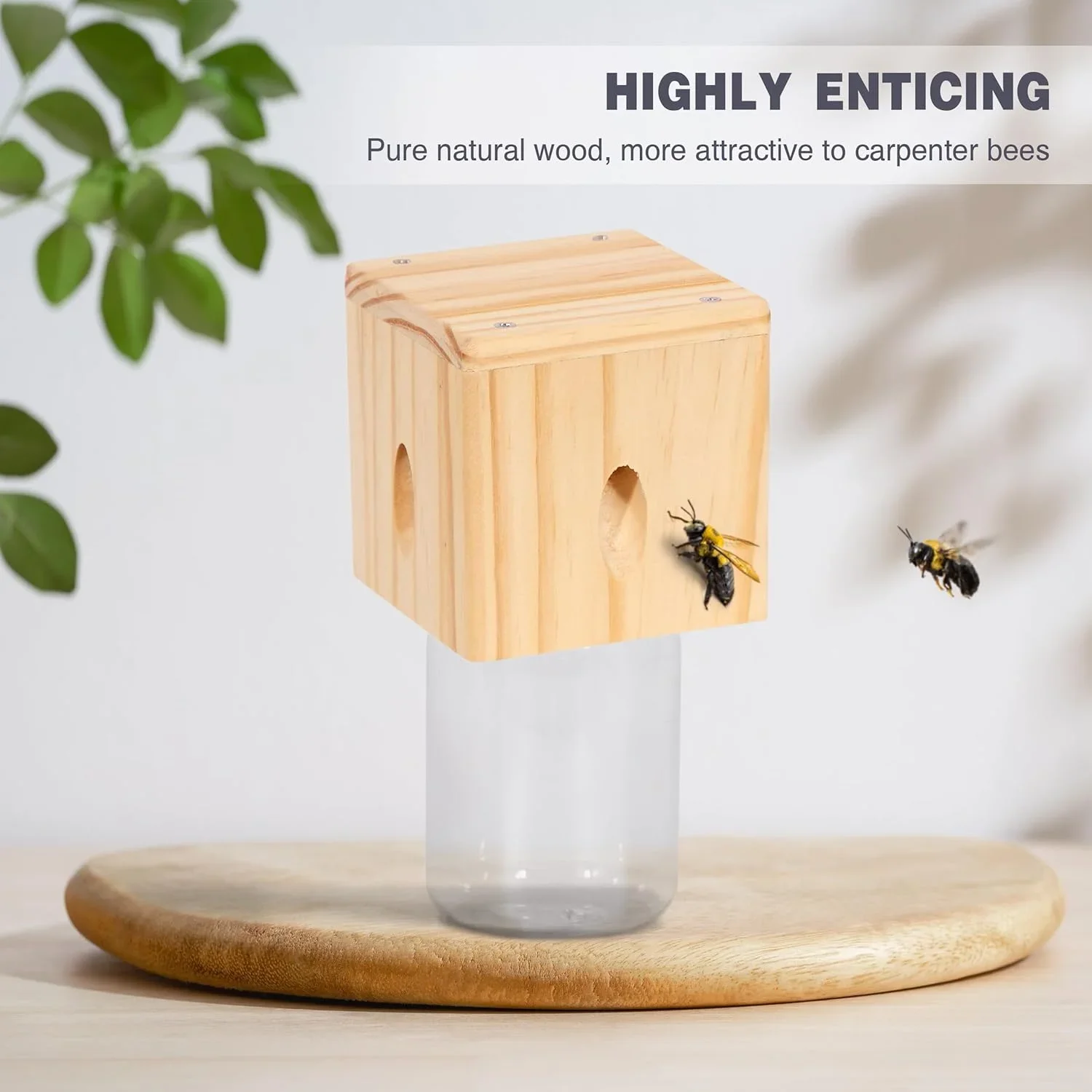 Bee Trap Insect Catcher Cabin Carpenter Reusable for Outdoor Natural Wooden Style Hanging Effective Pent Roof Design Bee Traps