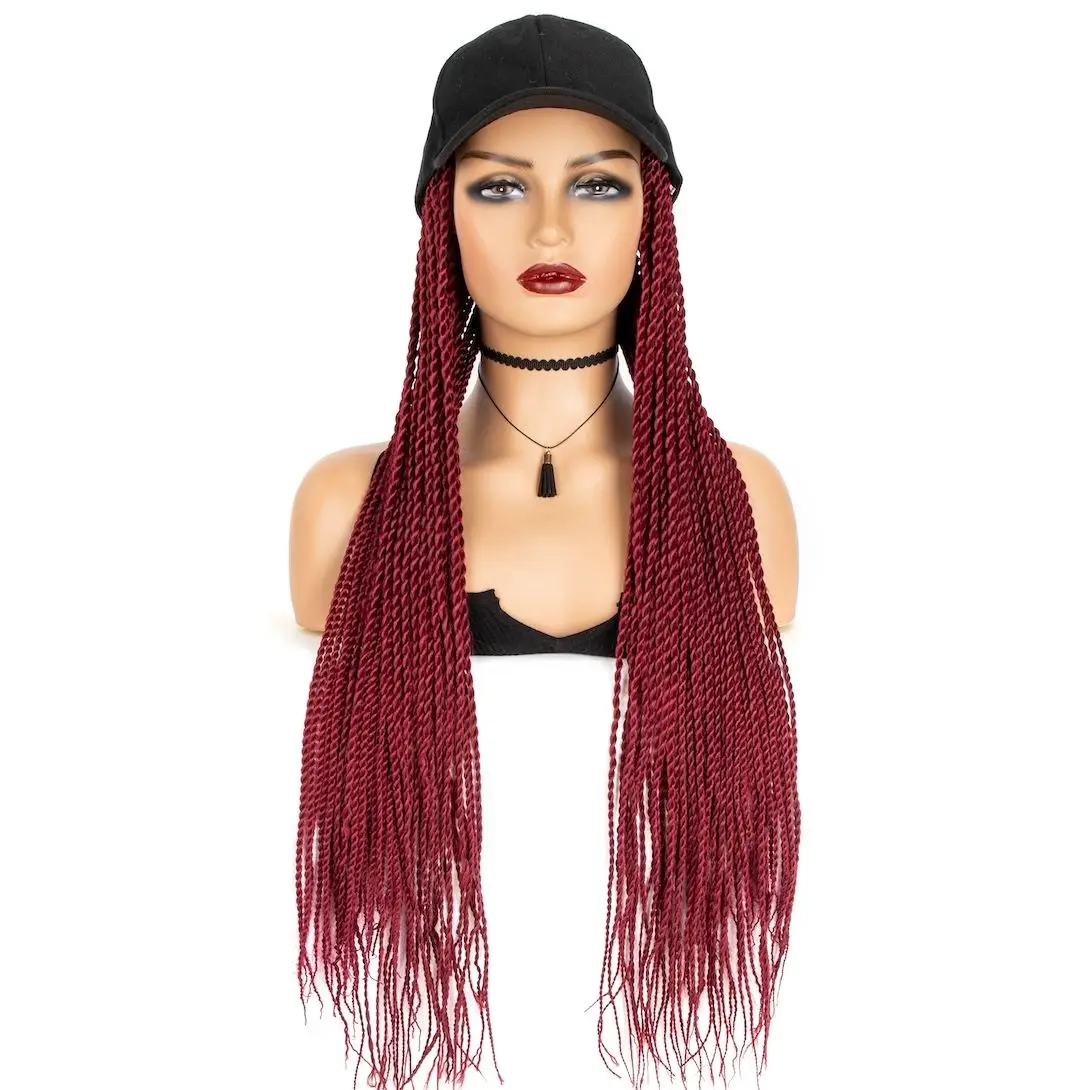 WIGERA Long 24inch Braided Synthetic Wig With Baseball Cap Hot Sale Two-strand Spring Braids Bug# Hair Extensions With Hat