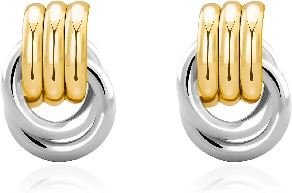 

Chunky Gold Knot Dangle Earrings Lightweight Hypoallergenic Trendy Jewelry Gift for Women