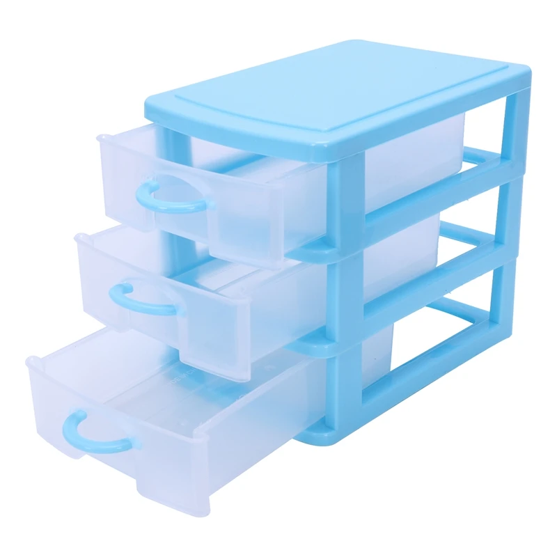 Mini translucent Drawer type plastic Storage Box（Blue 3 Layers）-DTB1