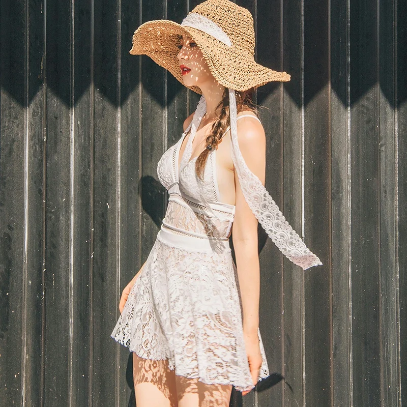 

Sweet Lace Swimwear One-Piece Swimsuit for Women Faionable Sexy Girl's Swimming Costume Casual Swimwear Fixed Chest Pad