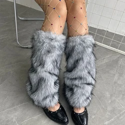 Y2k Fur Faux Thickened Rabbit Hair Leg Warmers Plush Socks Gothic Leggings Boots Cover Harajuku Night Club Party Accessories