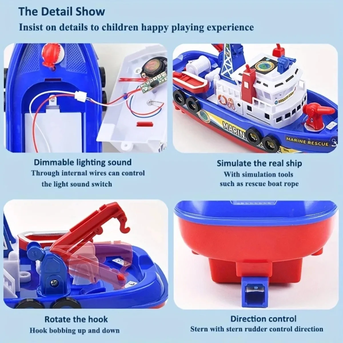Electric Sea Rescue Ship Model Fire Boat with LED Lights Music Water Spray for Children's Swimming Pool Bath Toys Fast Boat