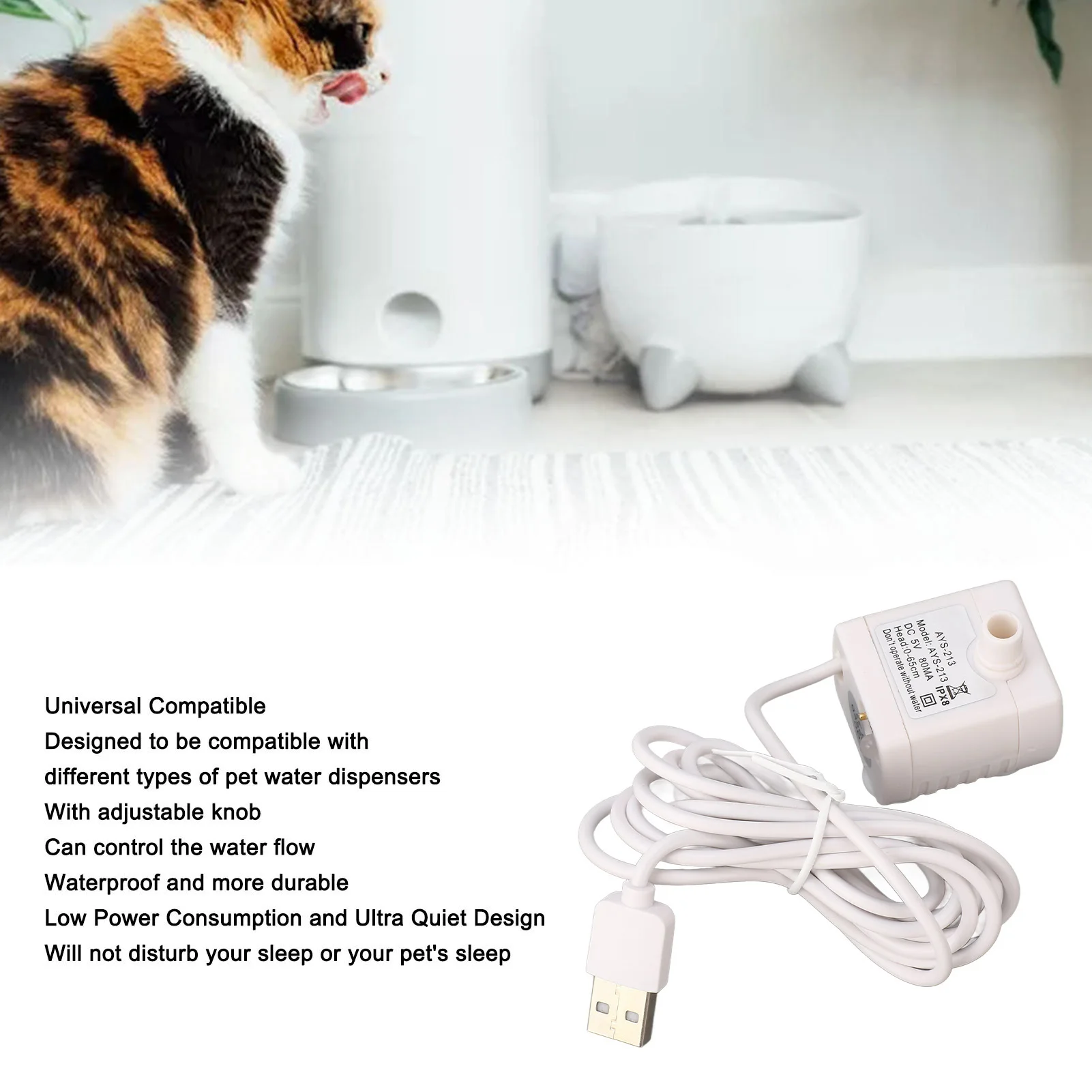 Mini Cat Fountain Pump Quiet Adjustable  Pet Water Fountain Pump DC Brushless Motor Prevent Dry Burning for Replacement