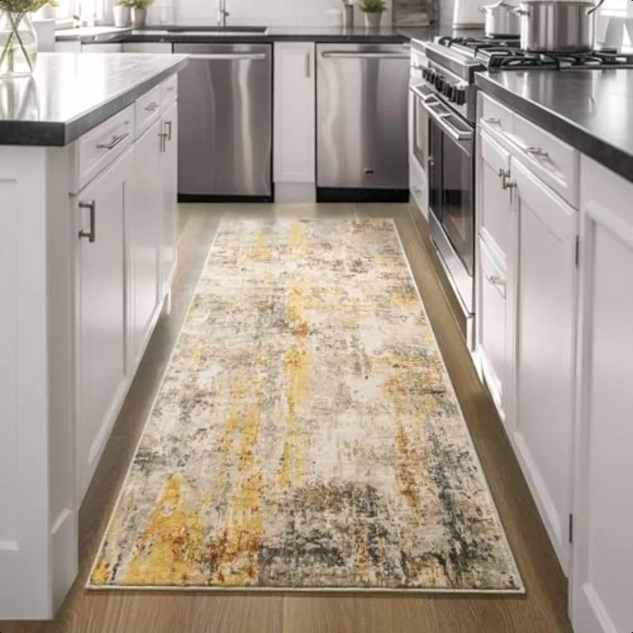 

Runner Rug for Kitchen Beige Hallways Runner Rug Non Slip 2'6''x8' Washable Long Runner Rugs with Rubber Backing Soft Abstract