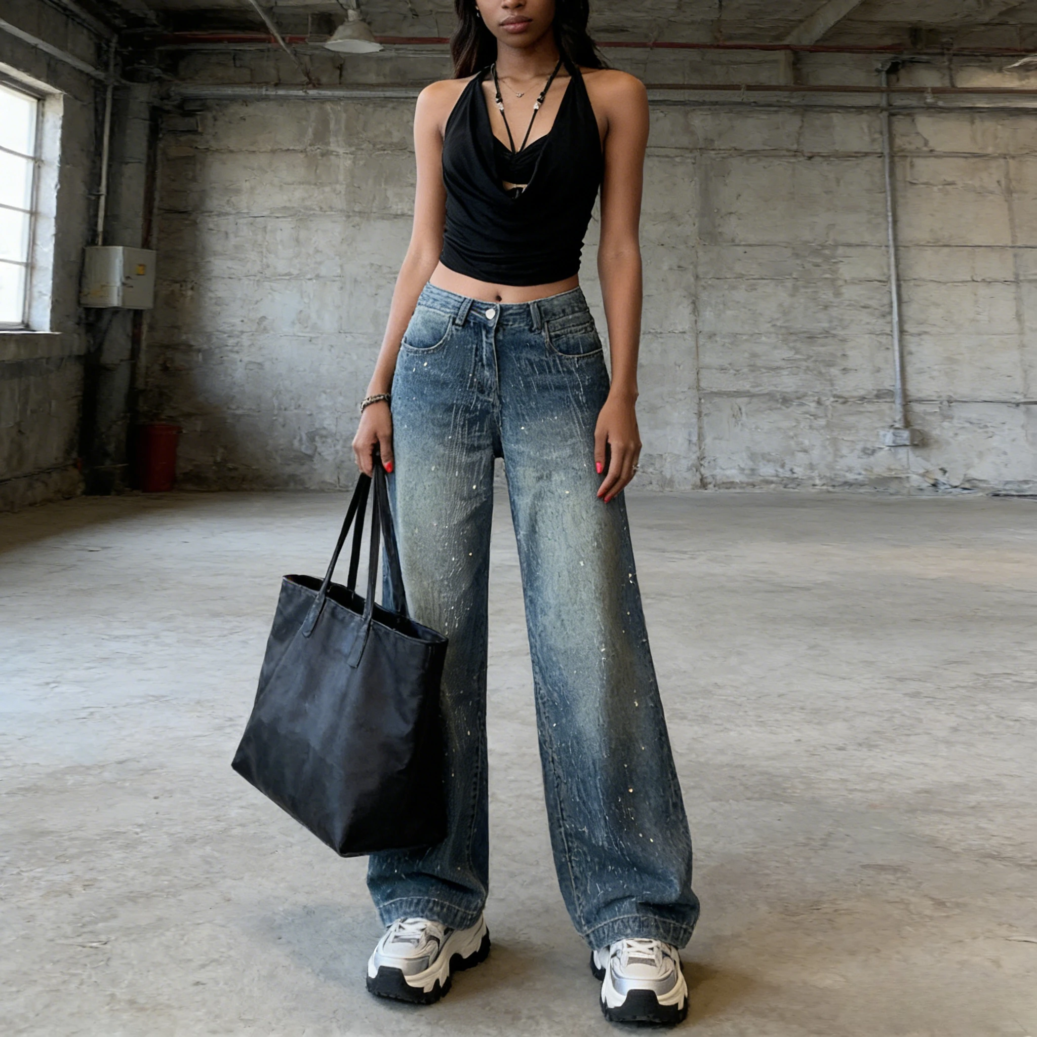 

Jeans Denim Pant Women Vintage Wide Leg Long Pants Hot Drilling High Waist Straight Trousers Y2k Streetwear Elegant Work Spring