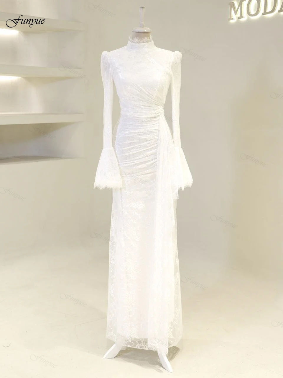 فستان سهرة إسلامي مخصص أنيق رداء De Soirée حورية البحر بأكمام طويلة فستان حفلات رسمي دانتيل Abendkleider