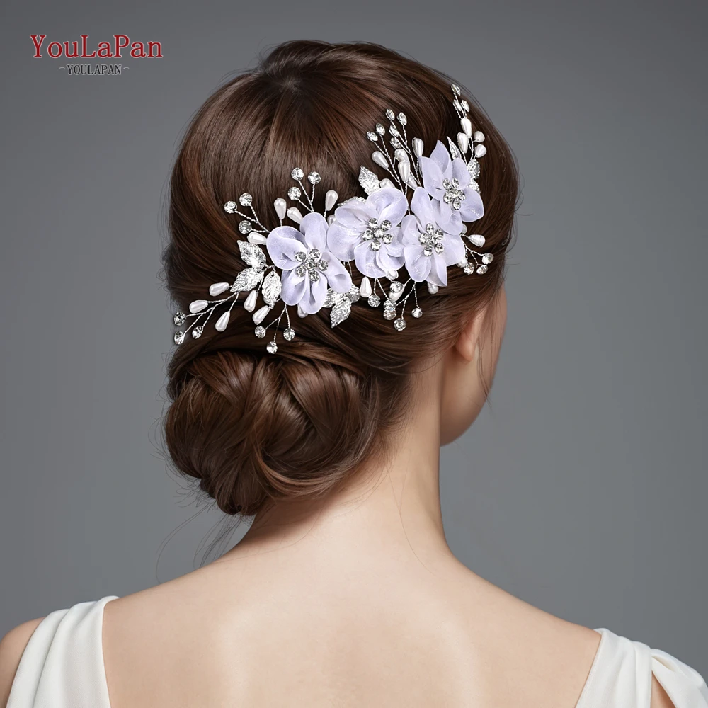 

YouLaPan Wedding Hair Comb Flower Hair Ornaments Bride Side Comb Pearl Rhinestone Headpiece For Women Girls Headdress HP756