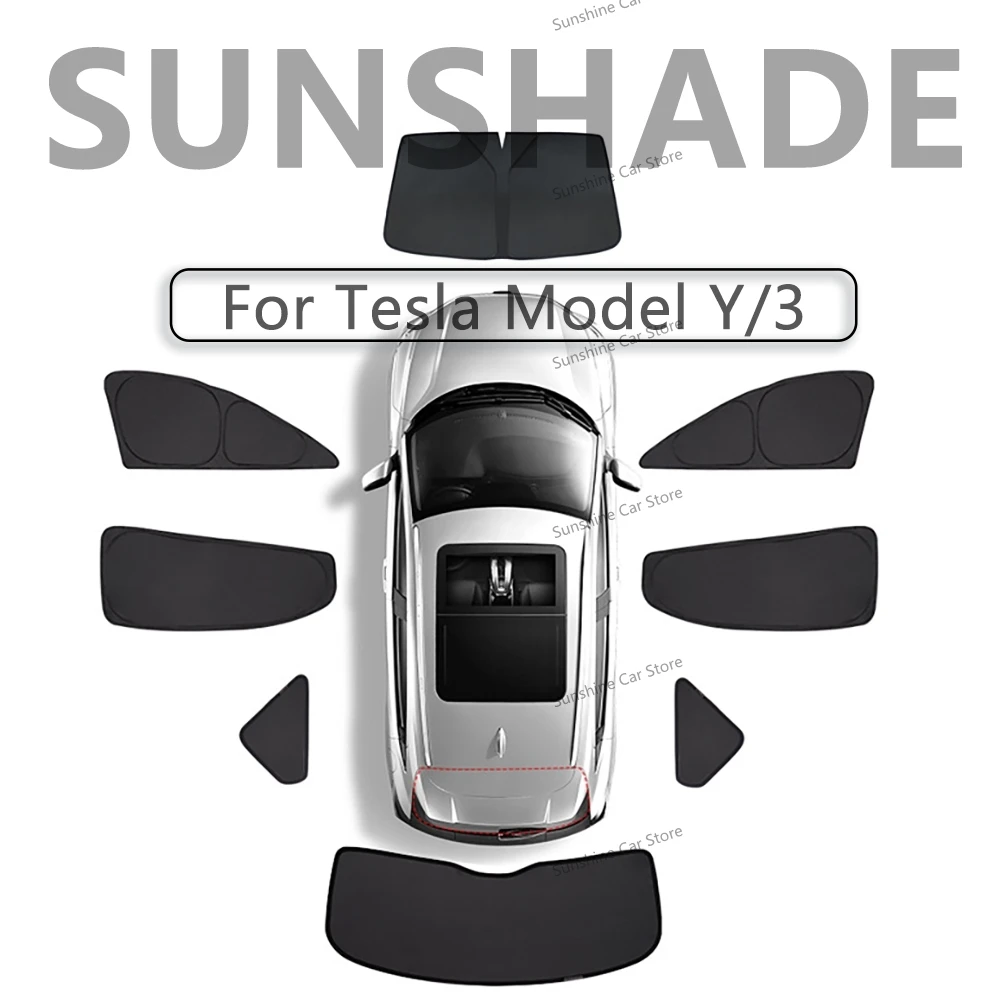 Parasol para ventana lateral de coche, visera delantera y trasera, pantalla protectora para ventana de privacidad para Tesla Model 3 Model Y, accesorios