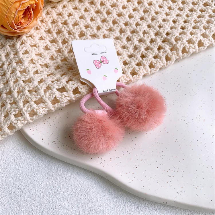 2pcs Furry Pompoms Balls Hair Scrunchies Women Children Girls Seamless Elastic Hair Bands Rubber Band Hair Accessories Headdress