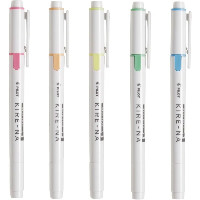 PILOT KIRE-NA Highlighter Pen Set Dual Tip Colroed Highlighter Pastel/Basic Chisel/Fine Tip, Quick-Dry Pigment Ink, SKIW-1-5C1