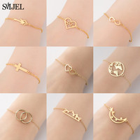 New Fashion Stainless Steel Chain Bracelet Women Double Heart Bracelets Simple Cross Star Moon Bangles Party Jewelry Wholesale