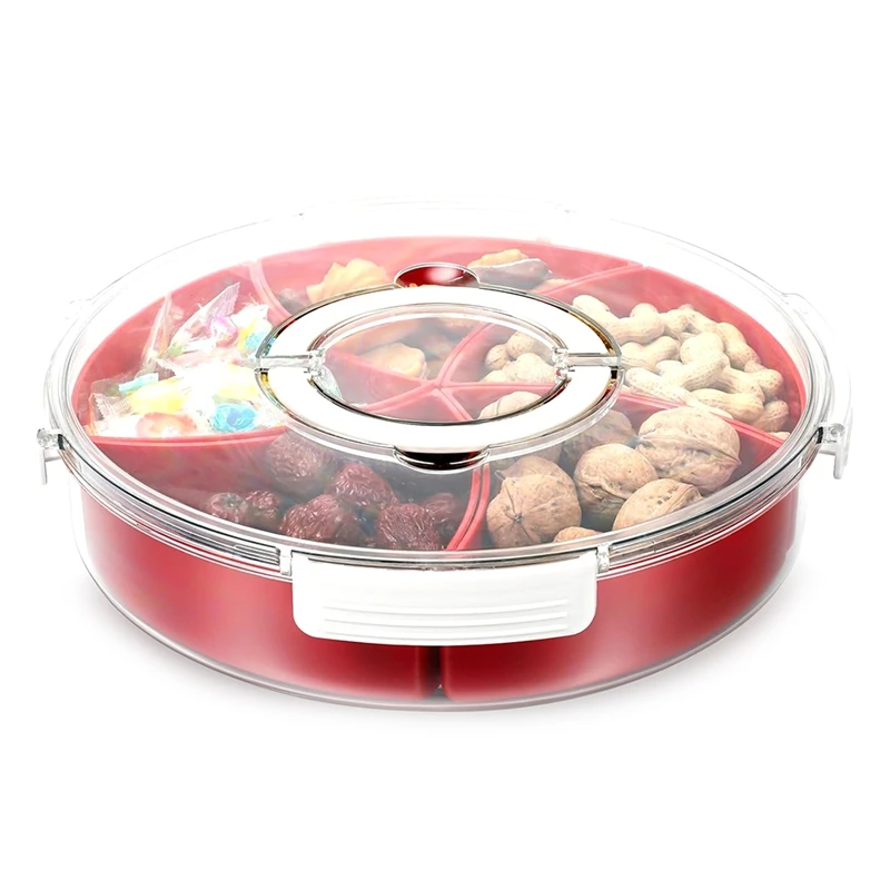 

Divided Snack Serving Tray With Lid Handle, 5 Compartments Plastic Snack Food Containers With Lids Vegetables Tray