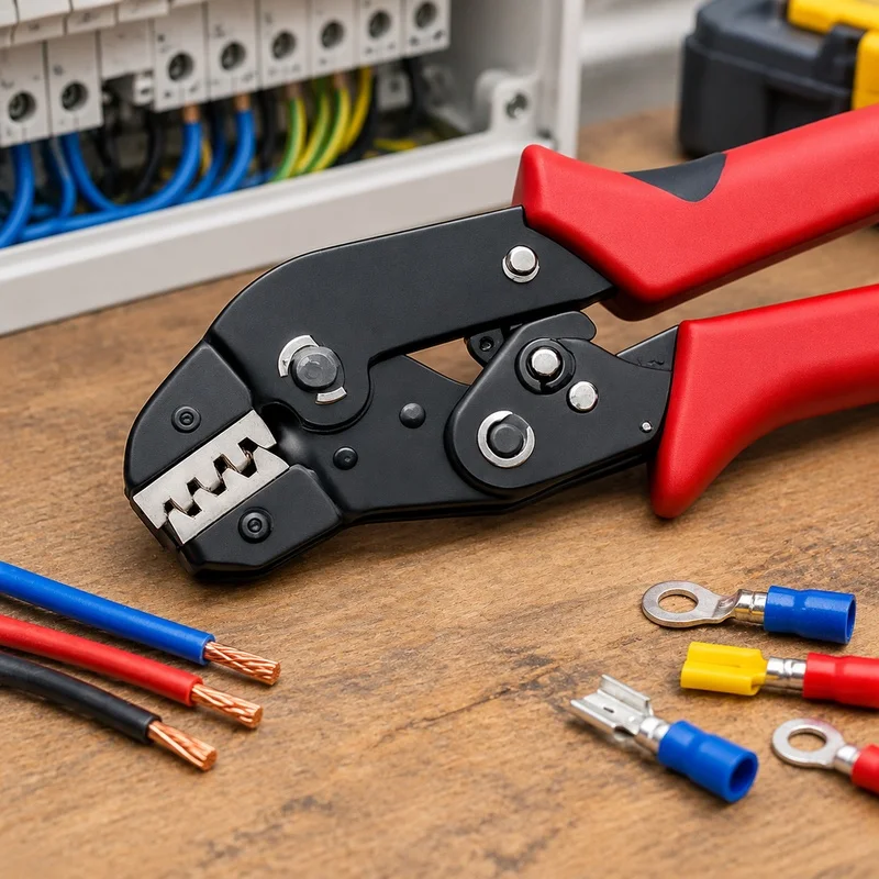 Complete Ratchet Crimping Tool Set for Open Barrel Terminals, SATA Pins, and Various Connector Types