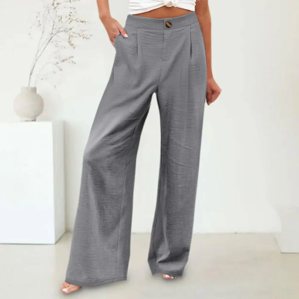 Lightweight Dress Pants Stylish Women's High Waist Wide Leg Pants with Pockets for Casual Beach Streetwear Fashion Elastic