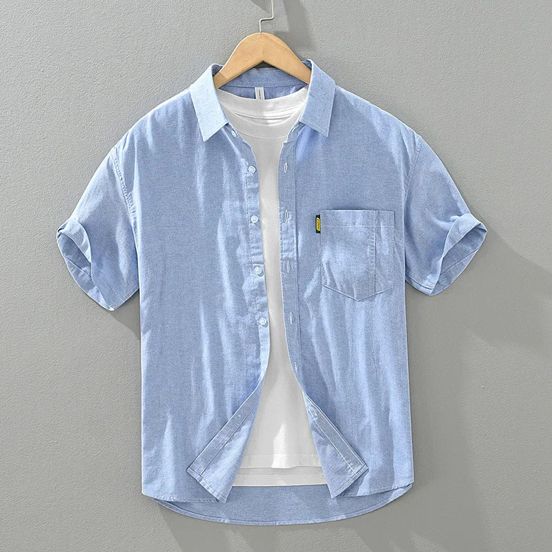 

2026 Summer New Simple Cotton Multi-color Short Sleeve Shirt for Men Slim Casual Solid Color Classic Shirt
