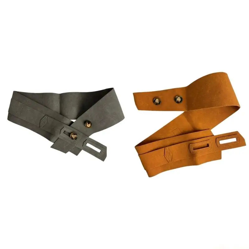 31bf-エレガントで機能的なボタンの幅広ウエストサッシュベルトでスタイルを向上させます。