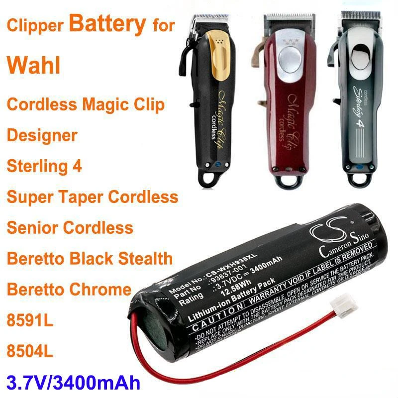 Cameron sino 3400mah batterie für wahl schwarz stealth, chrom, schnur loser magischer clip, senior schnur los, sterling 4, super kegel schnur los