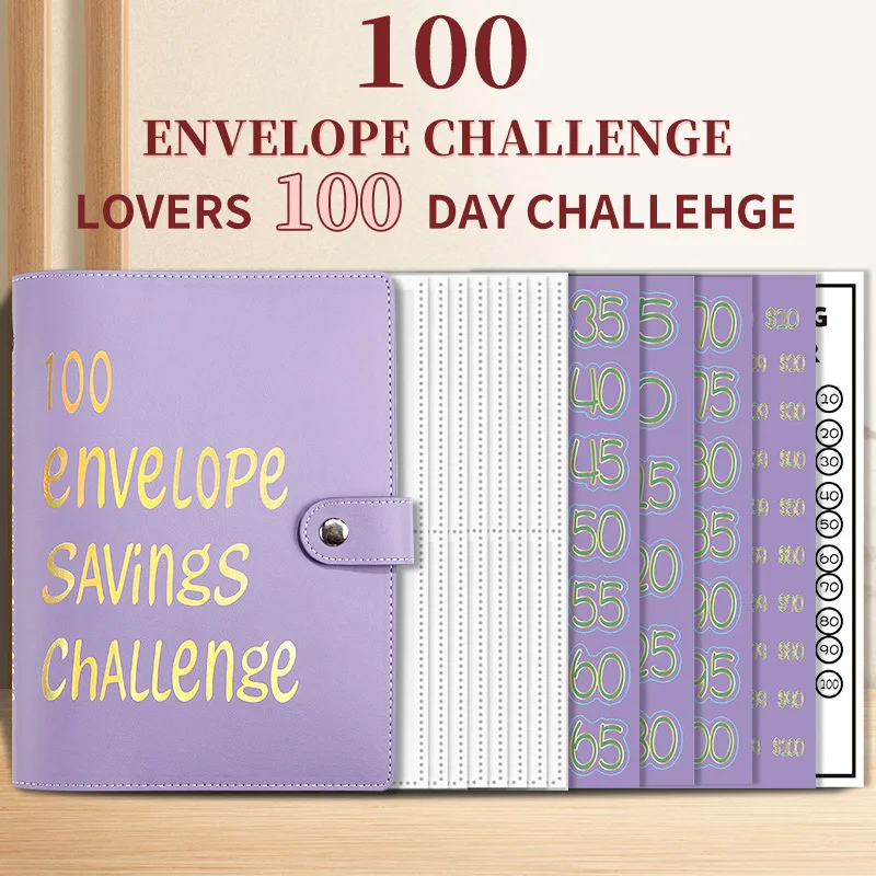 A5 Soft 100 Envelope Challenge Loose-Leaf Binder Budget Binder With 25Sheet Cash Envelopes Money Organizer System