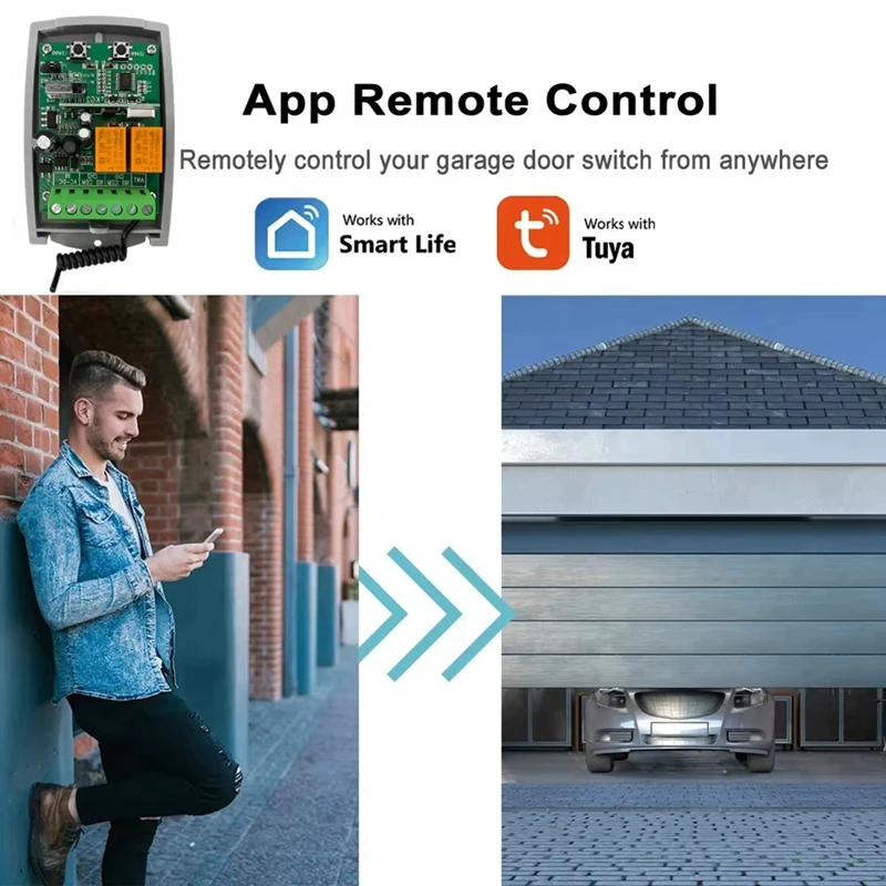 Tuya WIFI Garage Door Remote Control Receiver 433.92Mhz 2CH Receiver 85-250V Support APP RF Voice Control