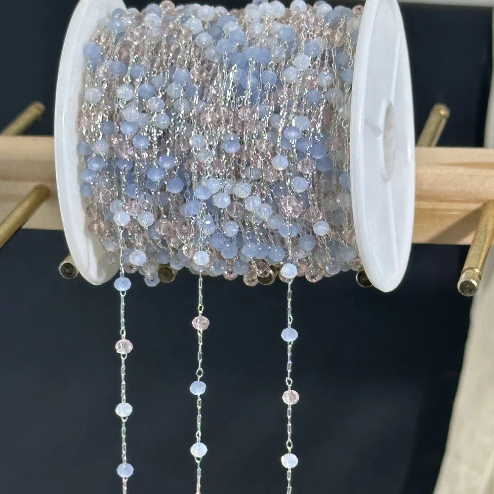 繊細なファセットラインストーンチェーン、スカイブルークリスタル、手作り銅、ブレスレットとネックレス、DIYジュエリーアクセサリー、新品、2mm