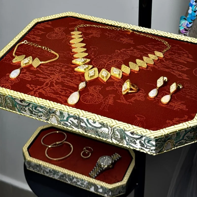 

Elegant Palace Style Jewelry Box with Lid, Storage Tray Organizer for Rings Bracelets Jade Ware, Home Decor Display Case