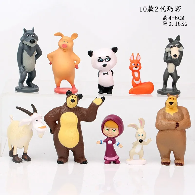 10pcs 2nd Gen Masha and The Bear Cartoon Anime Figures Desktop Decor Cake Toppers High Quality
